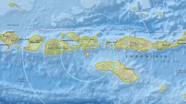 The quake hit around 300km east of Bali. (Image: USGS)