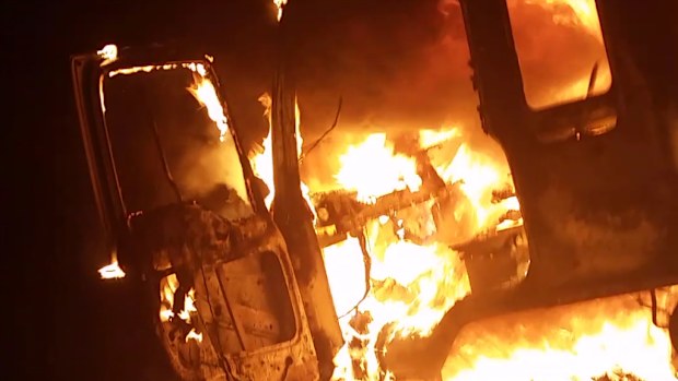 The truck's cabin was completely destroyed in the blaze. (Supplied/Bilal Baroudi)