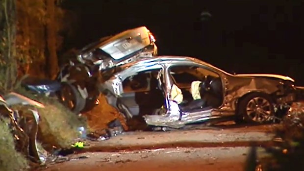 The car was completely destroyed by the impact. (9NEWS)