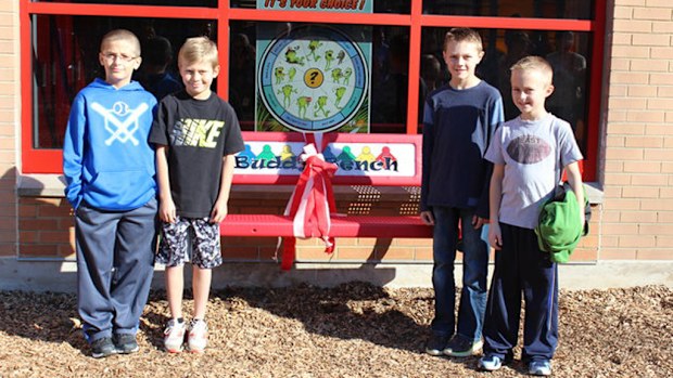 The Buddy Bench was thought up by students in a workshop last year. (Huffington Post/Amanda Hartle)