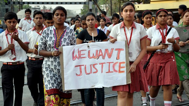 Protesters call for an end of sexual violence against women after the rape of an elderly nun in West Bengal. (AAP)