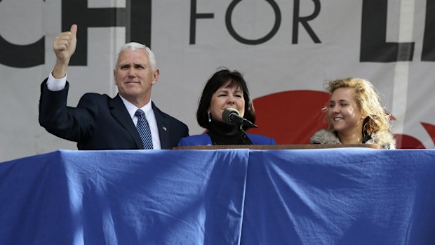 Mike Pence (left) and his wife Karen (centre) at the March for Life. (AAP)