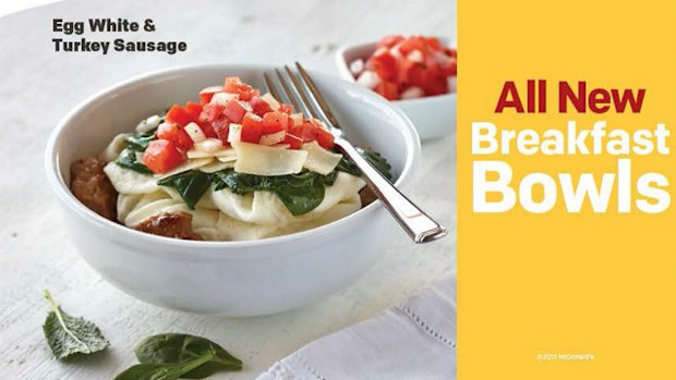 A new McDonald's breakfast bowl featuring egg whites and kale. (AAP)