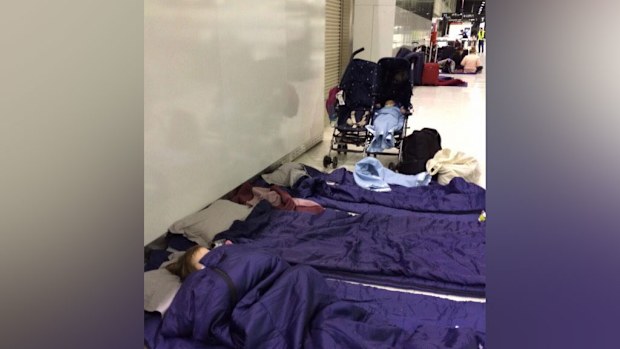 Passengers were forced to sleep at Narita Airport. (Carmen Roberts, Twitter)