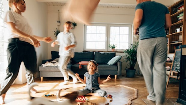 Family playing at home