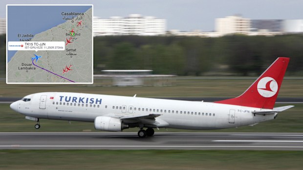 A Turkish Airlines flight has made an emergency landing after a note with "bomb" written on it was found on board (Airlivenet/Supplied)
