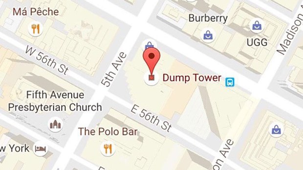For a brief time Trump Tower was listed as 'Dump Tower' on Google Maps. (Google)