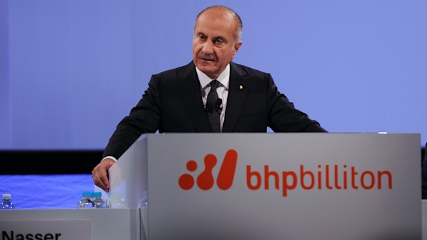 BHP Billiton Chairman Jac Nasser speaks at the company annual general meeting in Perth on November 19, 2015. (AAP)