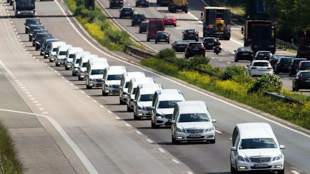 A convoy of hearses heads towards the city of Haltern am See in Germany. (AAP)