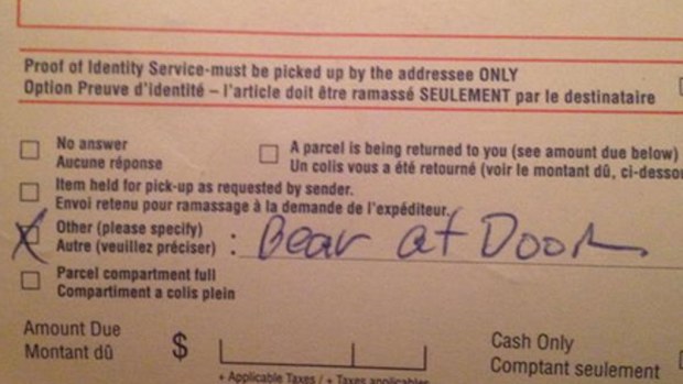 The postal worker left a note on the mailbox of a Vancouver home stating they were unable to deliver the package. (Twitter)