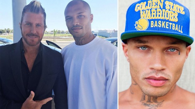 Meeks with his manager Jim Jordan (left), his first professional modelling head shot (right). (Instagram/Jmeeksofficial)