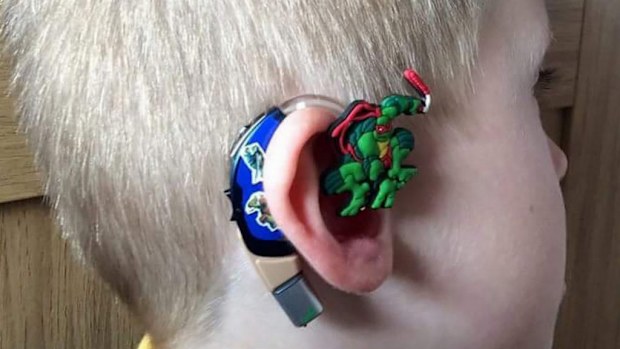 A hearing device decorated with Teenage Mutant Ninja Turtles. (mylugs.co.uk)