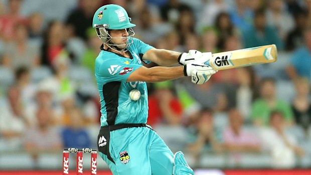 Joe Burns of the Heat is hit in the chest whilst batting during the Big Bash League match between the Sydney Thunder and Brisbane Heat at ANZ Stadium. (Getty Images)