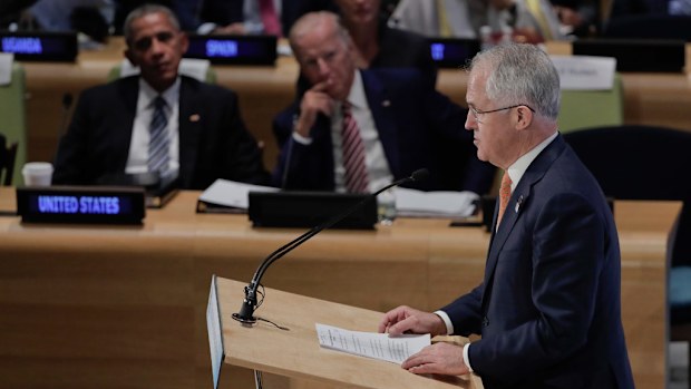 Malcolm Turnbull address the UN. (AAP)