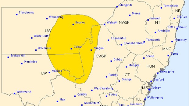 The Bureau of Meteorology has issued a severe thunderstorm warning for the highlighted area. (BOM)