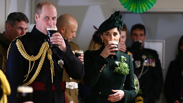 Duchess of Cambridge and Prince William drinking Guinness on St Patrick's Day. 