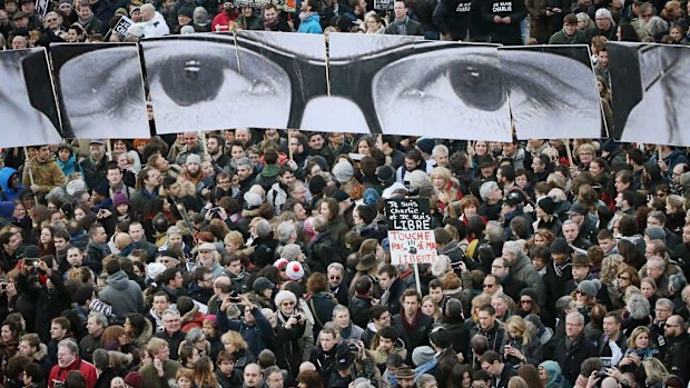 People gather for a march against terrorism in Paris. (AAP)