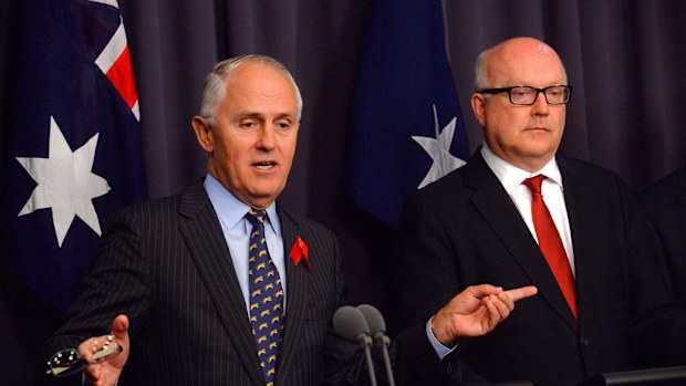 Communications Minister Malcolm Turnbull and Attorney General George Brandis in Canberra. 