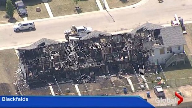 A dog helped save the lives of 15 people in the fire at a unit complex in Blackfalds in Alberta. (Global News)