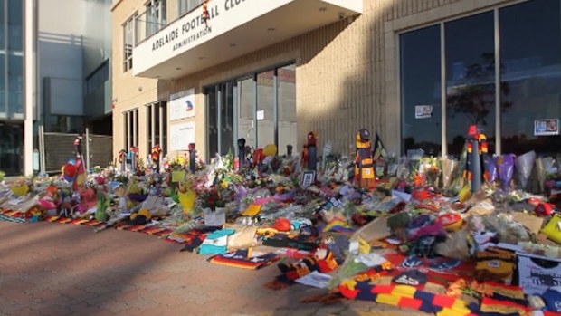 Tributes left at Adelaide Crows headquarters.