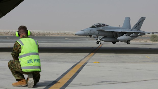 A Royal Australian Air Force (RAAF) F/A-18F Super Hornet. The fighter is part of Australia's commitment to the international fight against ISIL. (Supplied)