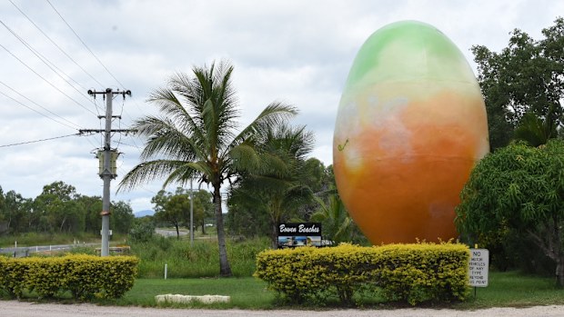 There are fears the coastal town of Bowen, which is home to the Big Mango, may be severely damaged by Cyclone Debbie. (AAP)