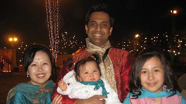Mijin Shin, husband Vishal Mital and children Meera (baby) and Kelly, 11. (Supplied)