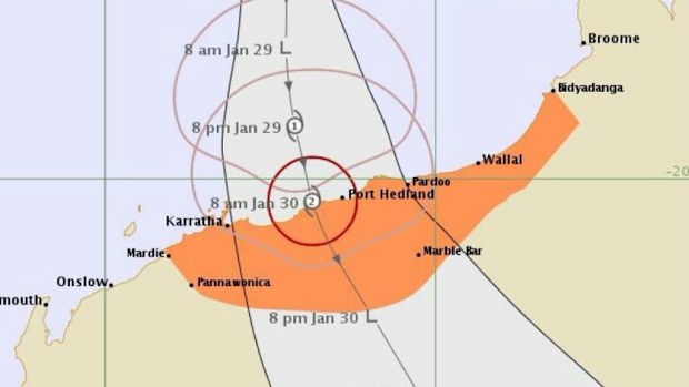 The cyclone could touch down on the Pilbara coast on Saturday morning. (BOM)