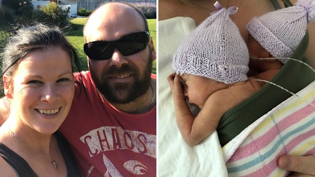 Sharon Francis and Adam Wilkinson are now proud parents to twins Madison and Lexi. (Images supplied)