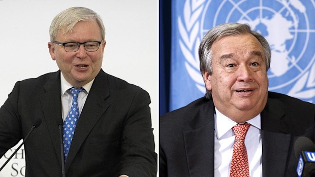 Former PM Kevin Rudd has congratulated Antonio Guterres on his new job. (AAP)