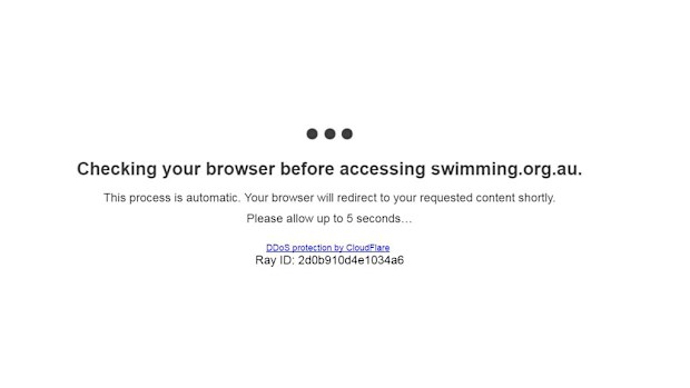 The message that greets visitors to the Swimming Australia website