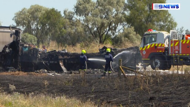 Two truck drivers have been killed in a fiery collision near the town of Leeton. (9NEWS)