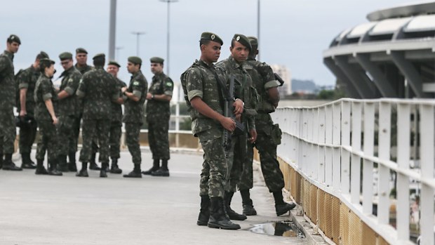 Police outside the Maracanã Stadium in Rio. (Getty)