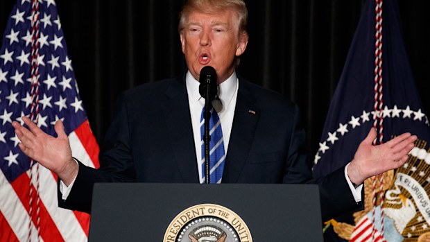 President Donald Trump speaks to the Major County Sheriffs' Association and Major Cities Chiefs Association. (AAP)