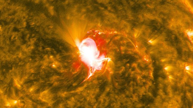 The Solar Dynamics Observatory satellite captured the flare erupting on the surface of the sun. (NASA/SDO)