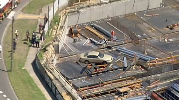 A car has crashed into a construction site in Melbourne's east. (9NEWS)