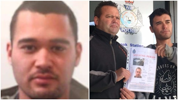 Michael Junior Huria (left) and his father and brother at a public appeal yesterday. (WA Police/9NEWS Perth)
