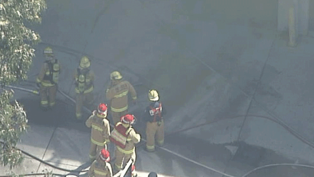 7 fire crews responded to a fire at a Minto factorycomplex. (Supplied)