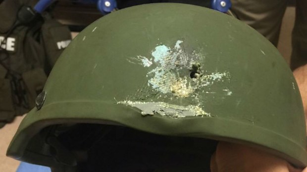 An image of the Kevlar helmet that saved an officer's life. (Twitter/Orlando Police)