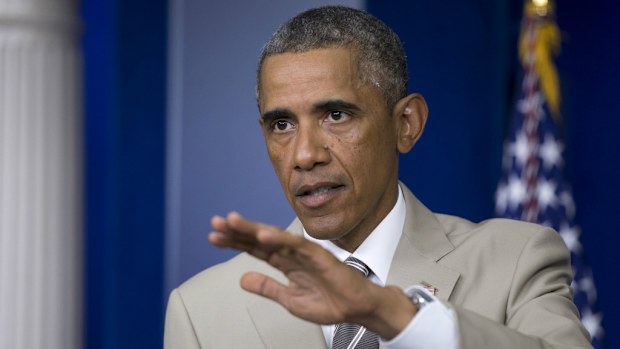 US President Barack Obama addresses the media about Russian involvement in the eastern Ukraine. (AP Photo/Manuel Balce Ceneta)