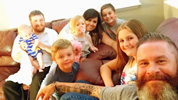 Sean Whalen, his children, his wife and her new family. (Facebook/Sean Whalen)