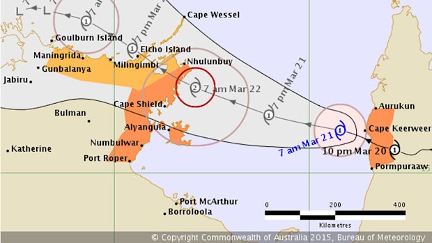 A forecast map of Cyclone Nathan issued by the Bureau of Meteorology. (Supplied)