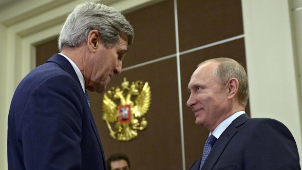 US Secretary of State John Kerry meets with Russian President Vladimir Putin in Sochi. (AAP)