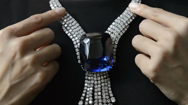 The Blue Belle of Asia sapphire sold for $18.4m at auction. (AAP)