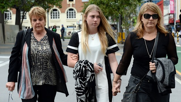 Donna Barclay, mother of Matthew Barclay and his sister Lauren leave the Magistrates Court in Brisbane. (Source AAP)