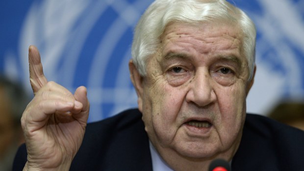 Syria's Foreign Minister Walid Muallem speaks during a press briefing on peace talks at the United Nations headquarters on January 31, 2014 in Geneva. (PHILIPPE DESMAZES/AFP/Getty Images)