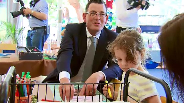 Victorian Premier Daniel Andrews has called for the federal government to commit to kindergarten funding on a long-term basis. (9NEWS)
