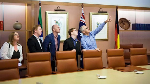 Prime Minister Malcolm Turnbull gives ailing boy "Declan" a parliament tour. (Facebook/Malcolm Turnbull)