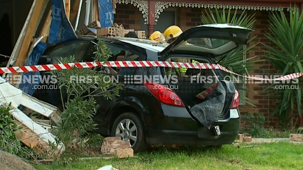 The front of the car is well into the house. (9NEWS)