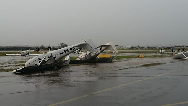 Planes flipped over at Archerfield Airport. (Kathleen Jennings)